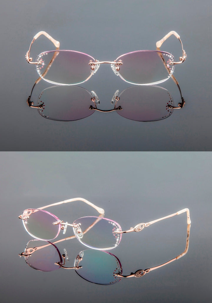 Chashma Women's Rimless Eyeglasses Titanium Diamond Cut Tinted Lenses 3089 Rimless Chashma