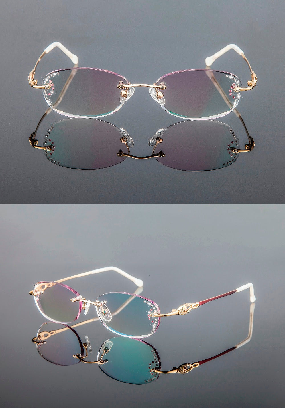 Chashma Women's Rimless Eyeglasses Titanium Diamond Cut Tinted Lenses 3089 Rimless Chashma