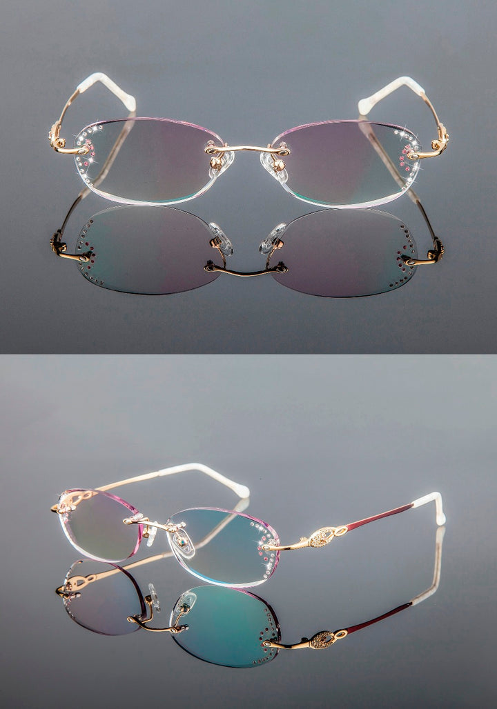 Chashma Women's Rimless Eyeglasses Titanium Diamond Cut Tinted Lenses 3089 Rimless Chashma