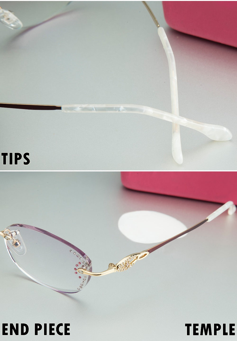 Chashma Women's Rimless Eyeglasses Titanium Diamond Cut Tinted Lenses 3089 Rimless Chashma