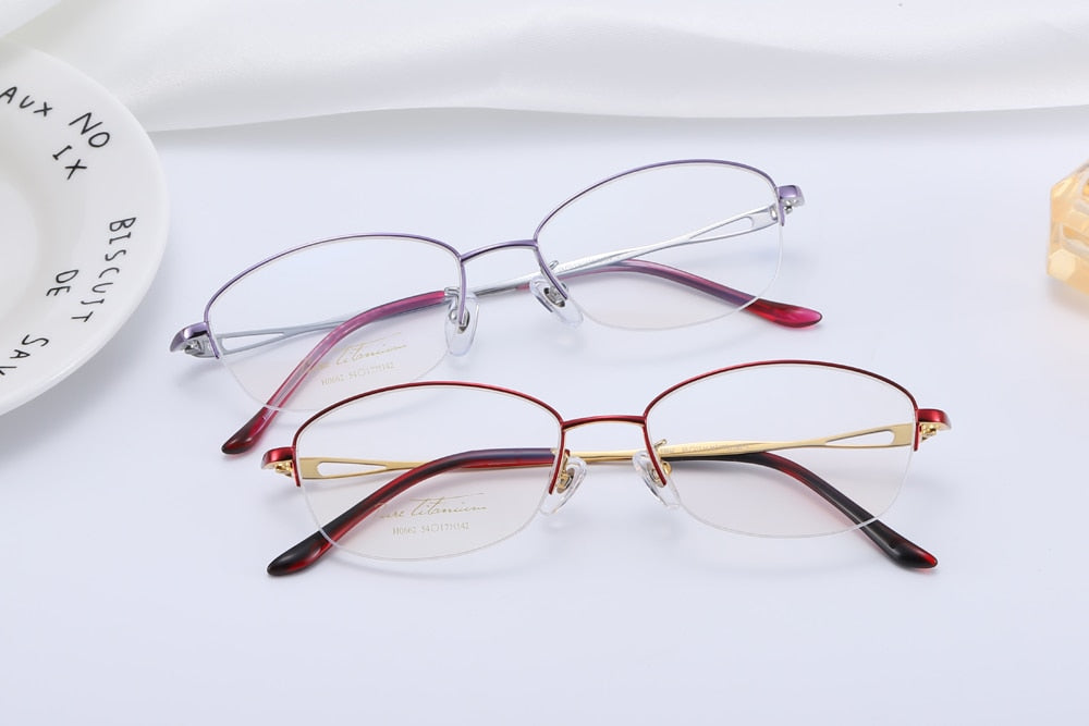 Women Pure Titanium Glasses Luxurious Top Quality Glasses Frame Purple 0662 Frame Chashma   
