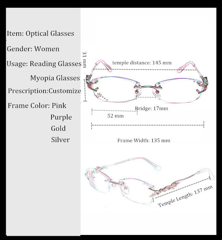 Chashma Women's Eyeglasses Tint Lenses Diamond Cutting Rimless 8036B Rimless Chashma