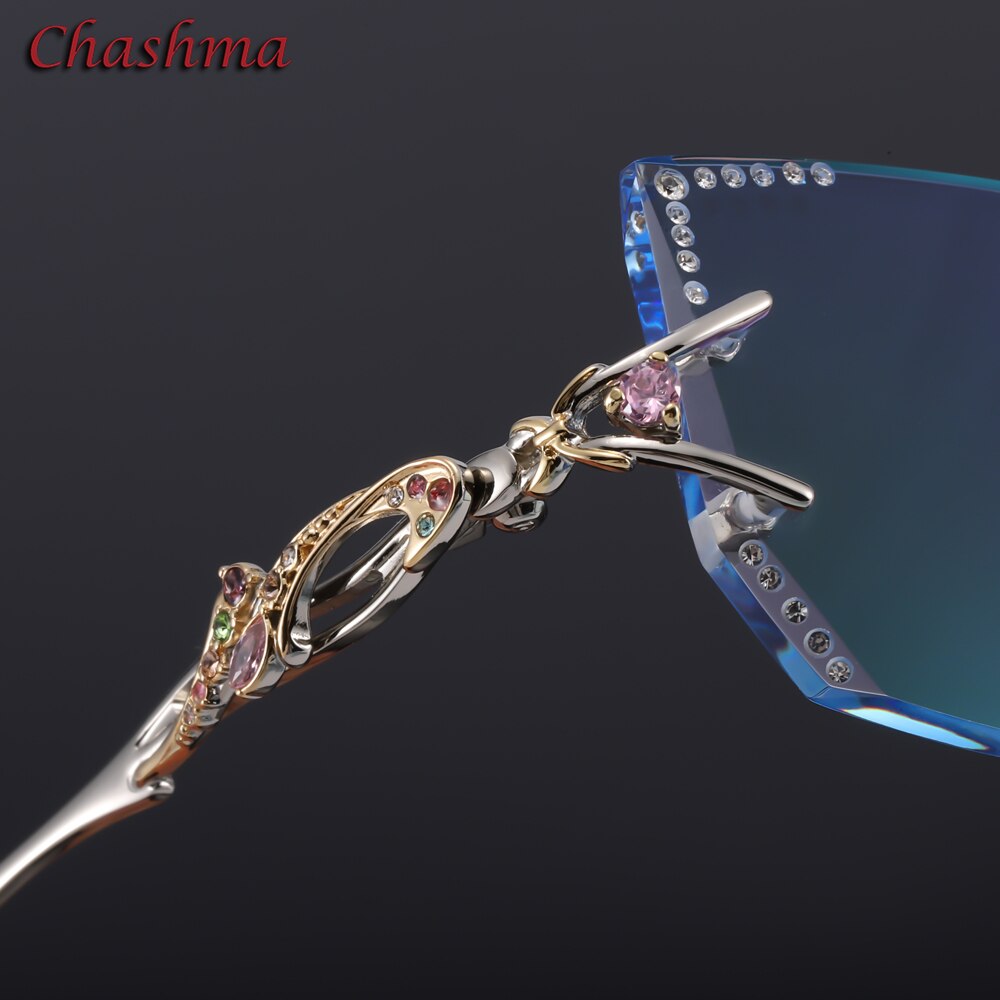 Chashma Women's Rimless Eyeglasses Tint Lenses Titanium Diamond Cut Cat Eye 8036Ce Rimless Chashma