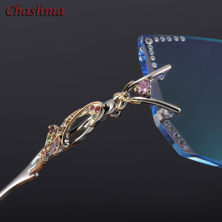 Chashma Women's Rimless Eyeglasses Tint Lenses Titanium Diamond Cut Cat Eye 8036Ce Rimless Chashma