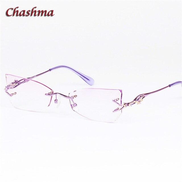 Chashma Women's Rimless Eyeglasses Tint Lenses Titanium Diamond Cut Cat Eye 8036Ce Rimless Chashma