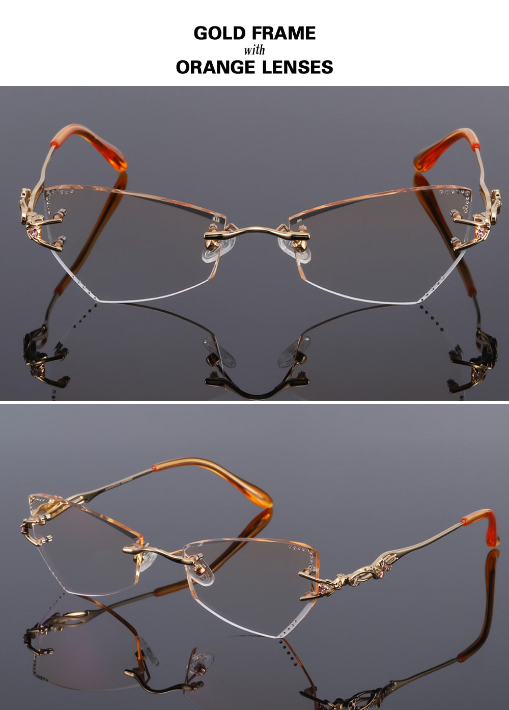 Chashma Women's Rimless Eyeglasses Tint Lenses Titanium Diamond Cut Cat Eye 8036Ce Rimless Chashma