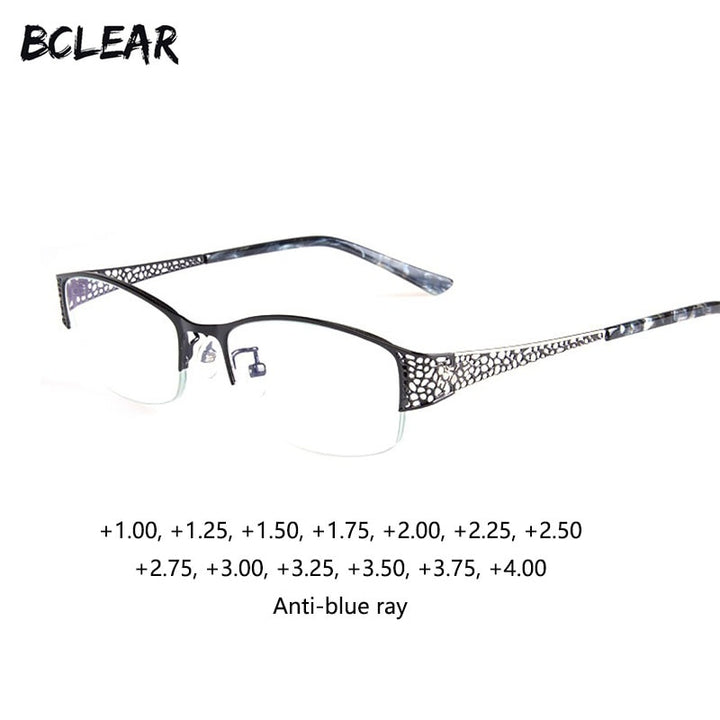 Bclear Women's Reading Glasses Semi Rim Anti Blue Square  F99001 Reading Glasses Bclear