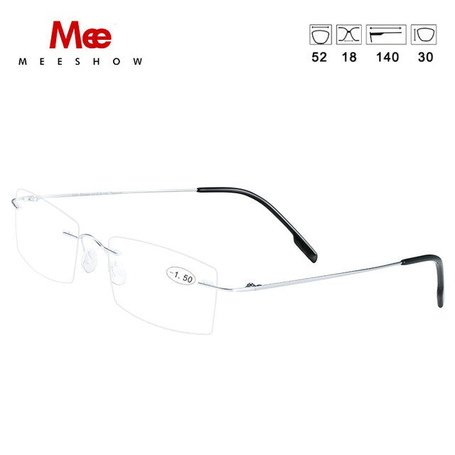 Meeshow Unisex Rimless Titanium Reading Glasses 8508 Reading Glasses Meeshow +200 SILVER