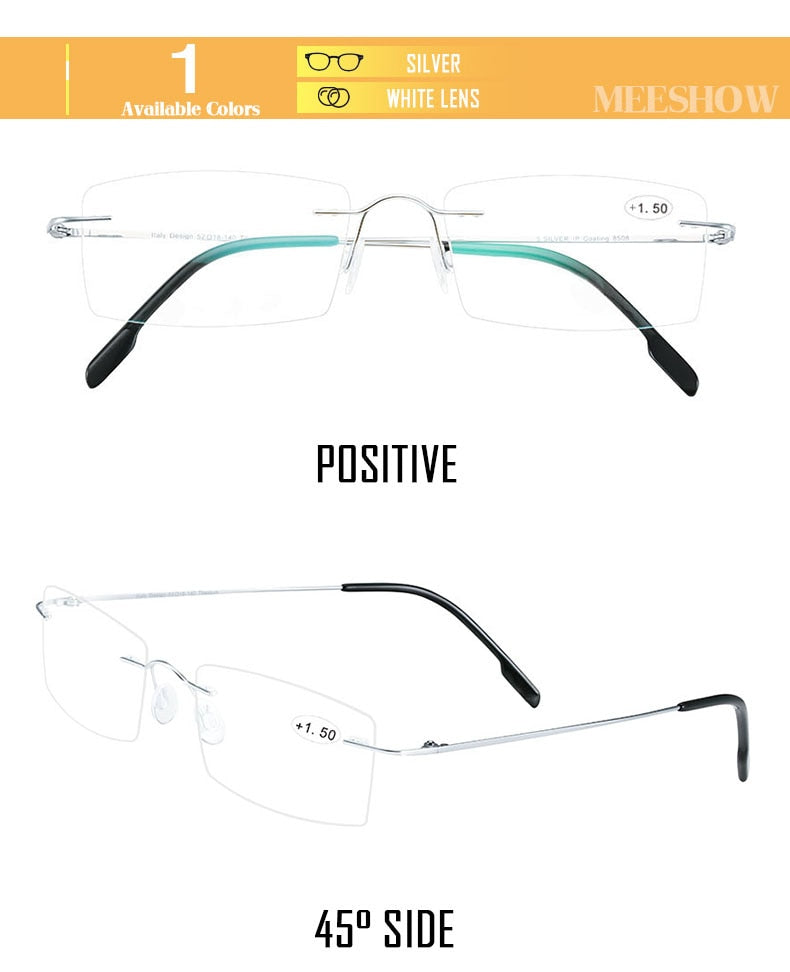 Meeshow Unisex Rimless Titanium Reading Glasses 8508 Reading Glasses Meeshow