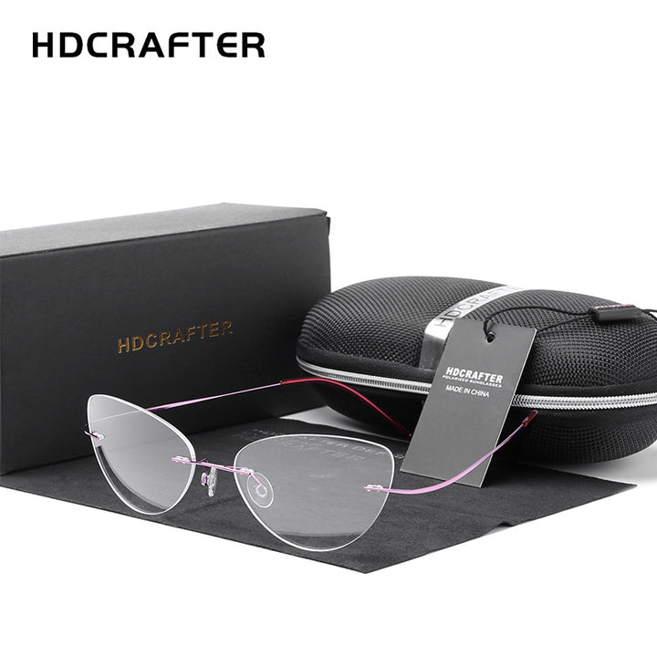 Hdcrafter Rimless Glasses Frame Women Cat Eye Titanium Ultralight Frameless 20003 Rimless Hdcrafter Eyeglasses