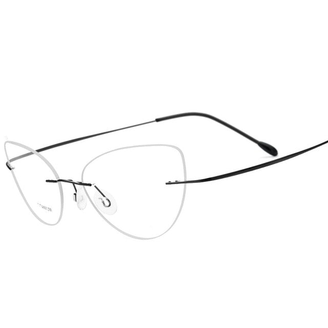Hdcrafter Rimless Glasses Frame Women Cat Eye Titanium Ultralight Frameless 20003 Rimless Hdcrafter Eyeglasses Black  