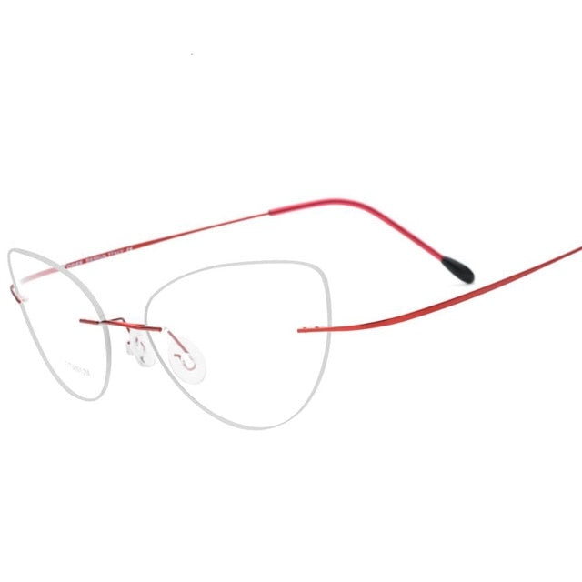 Hdcrafter Rimless Glasses Frame Women Cat Eye Titanium Ultralight Frameless 20003 Rimless Hdcrafter Eyeglasses Red