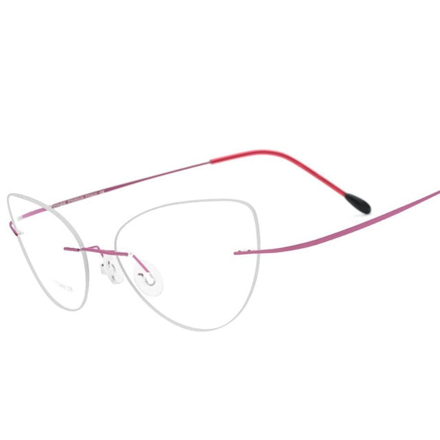 Hdcrafter Rimless Glasses Frame Women Cat Eye Titanium Ultralight Frameless 20003 Rimless Hdcrafter Eyeglasses Pink