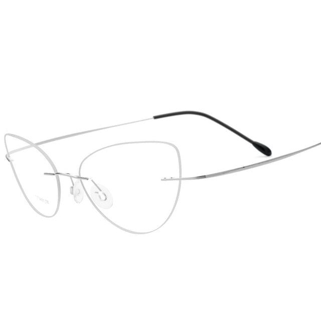 Hdcrafter Rimless Glasses Frame Women Cat Eye Titanium Ultralight Frameless 20003 Rimless Hdcrafter Eyeglasses Silver  