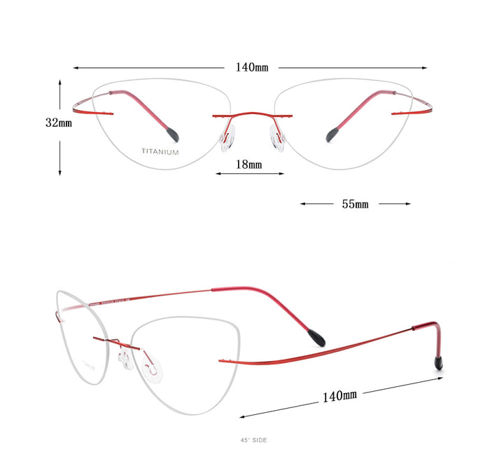 Hdcrafter Rimless Glasses Frame Women Cat Eye Titanium Ultralight Frameless 20003 Rimless Hdcrafter Eyeglasses