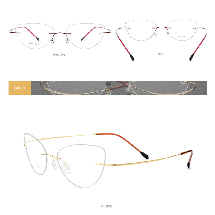 Hdcrafter Rimless Glasses Frame Women Cat Eye Titanium Ultralight Frameless 20003 Rimless Hdcrafter Eyeglasses