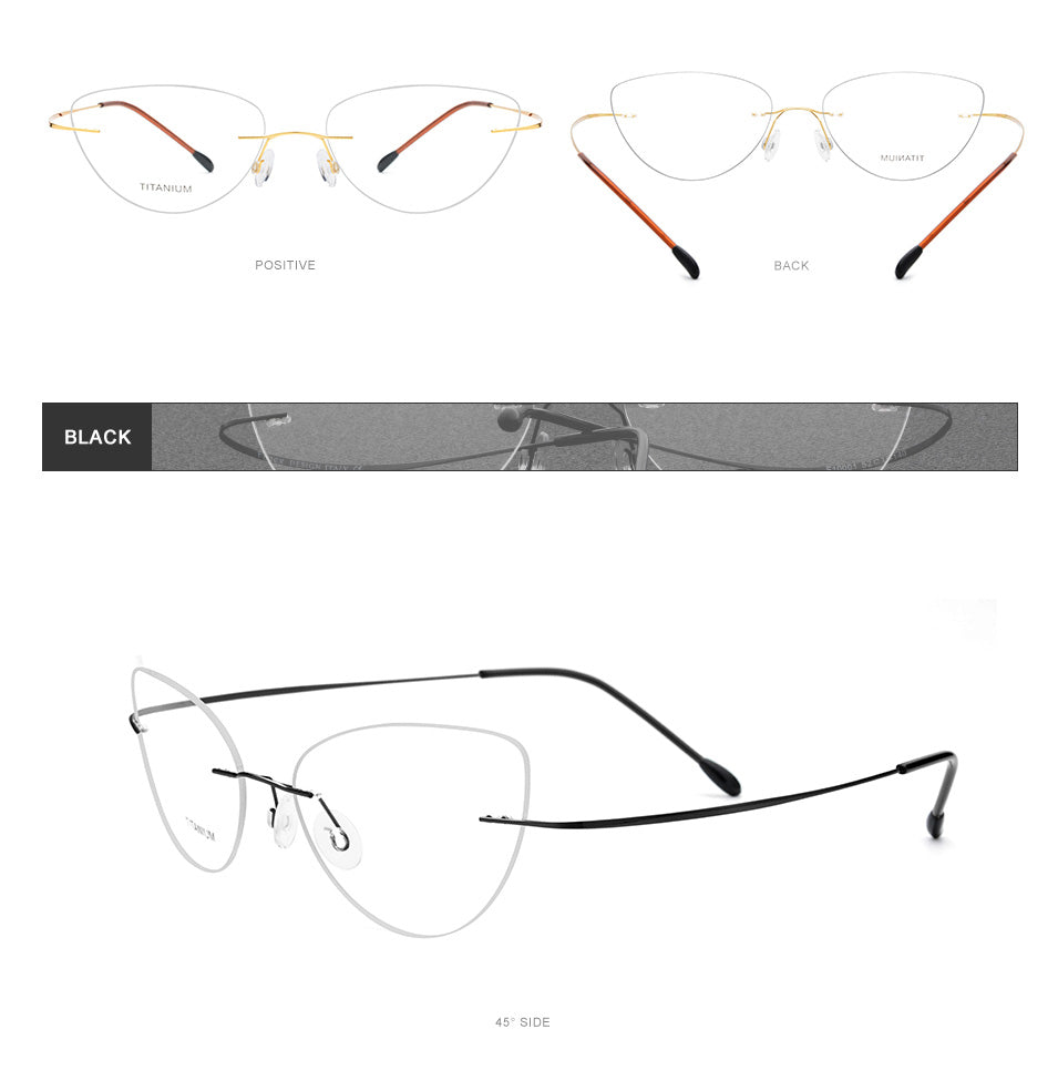 Hdcrafter Rimless Glasses Frame Women Cat Eye Titanium Ultralight Frameless 20003 Rimless Hdcrafter Eyeglasses
