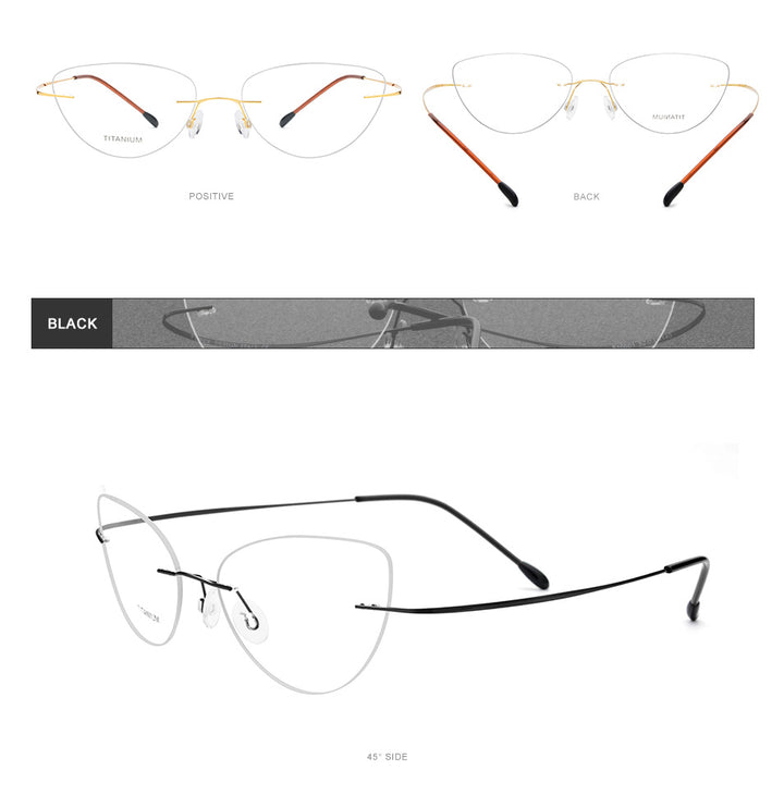 Hdcrafter Rimless Glasses Frame Women Cat Eye Titanium Ultralight Frameless 20003 Rimless Hdcrafter Eyeglasses