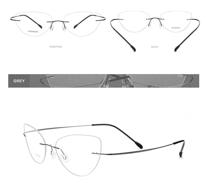 Hdcrafter Rimless Glasses Frame Women Cat Eye Titanium Ultralight Frameless 20003 Rimless Hdcrafter Eyeglasses