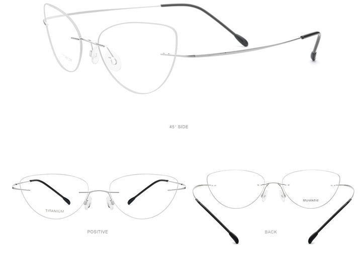 Hdcrafter Rimless Glasses Frame Women Cat Eye Titanium Ultralight Frameless 20003 Rimless Hdcrafter Eyeglasses