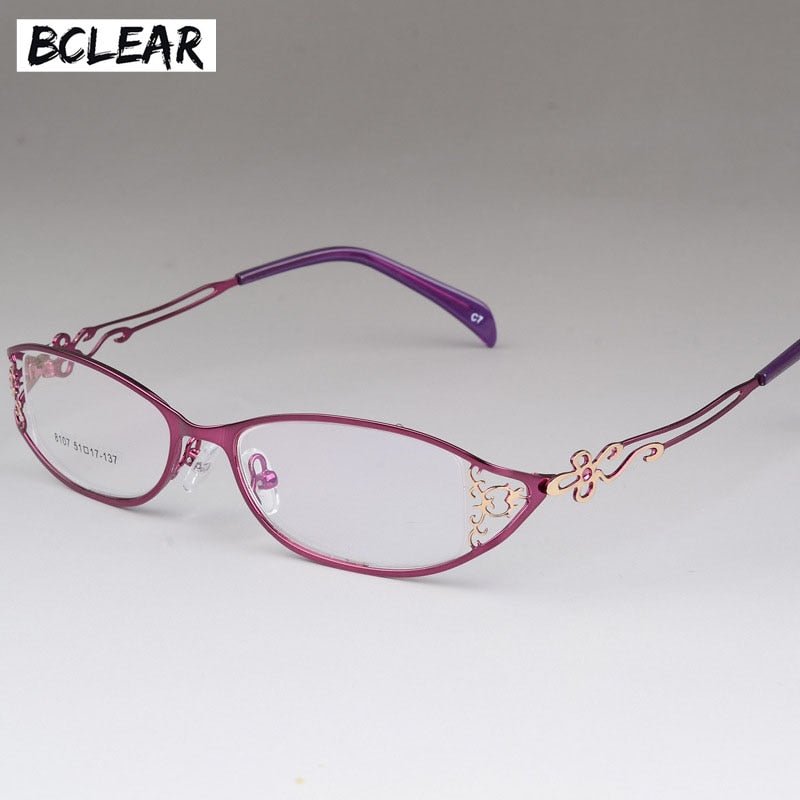 Bclear Women's Glasses Hollow Carved Metal Full Frame Alloy Ultra-Light Eyeglasses S8107 Full Rim Bclear Purple