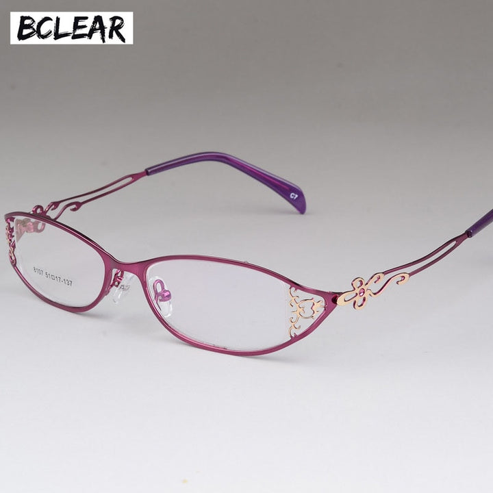 Bclear Women's Glasses Hollow Carved Metal Full Frame Alloy Ultra-Light Eyeglasses S8107 Full Rim Bclear Purple