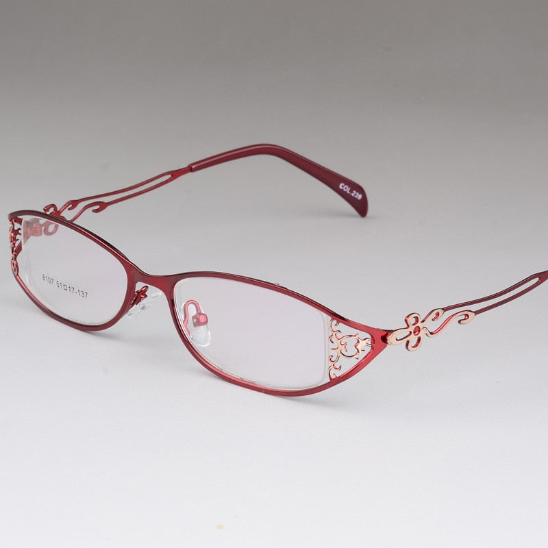 Bclear Women's Glasses Hollow Carved Metal Full Frame Alloy Ultra-Light Eyeglasses S8107 Full Rim Bclear Red
