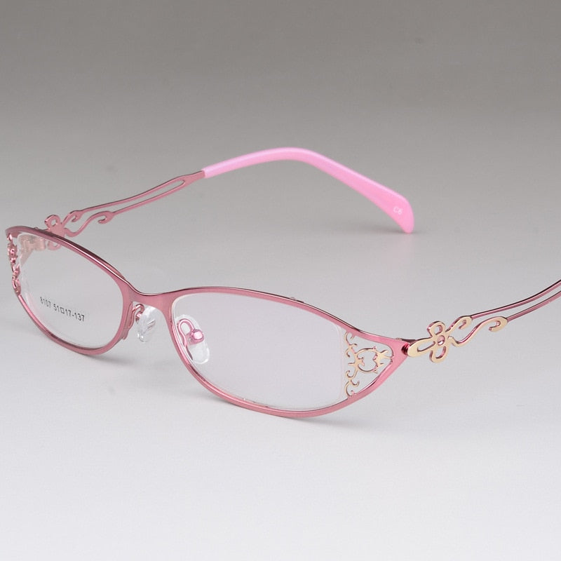 Bclear Women's Glasses Hollow Carved Metal Full Frame Alloy Ultra-Light Eyeglasses S8107 Full Rim Bclear Pink