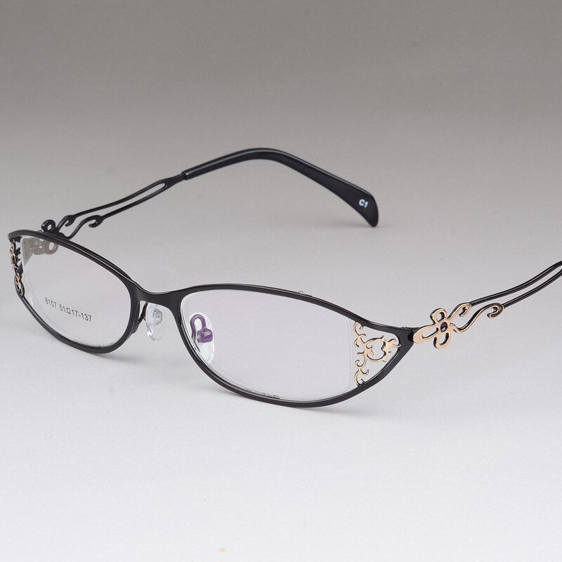 Bclear Women's Glasses Hollow Carved Metal Full Frame Alloy Ultra-Light Eyeglasses S8107 Full Rim Bclear Black