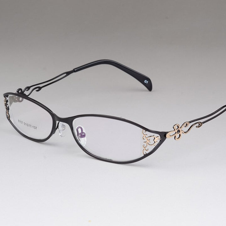 Bclear Women's Glasses Hollow Carved Metal Full Frame Alloy Ultra-Light Eyeglasses S8107 Full Rim Bclear Black