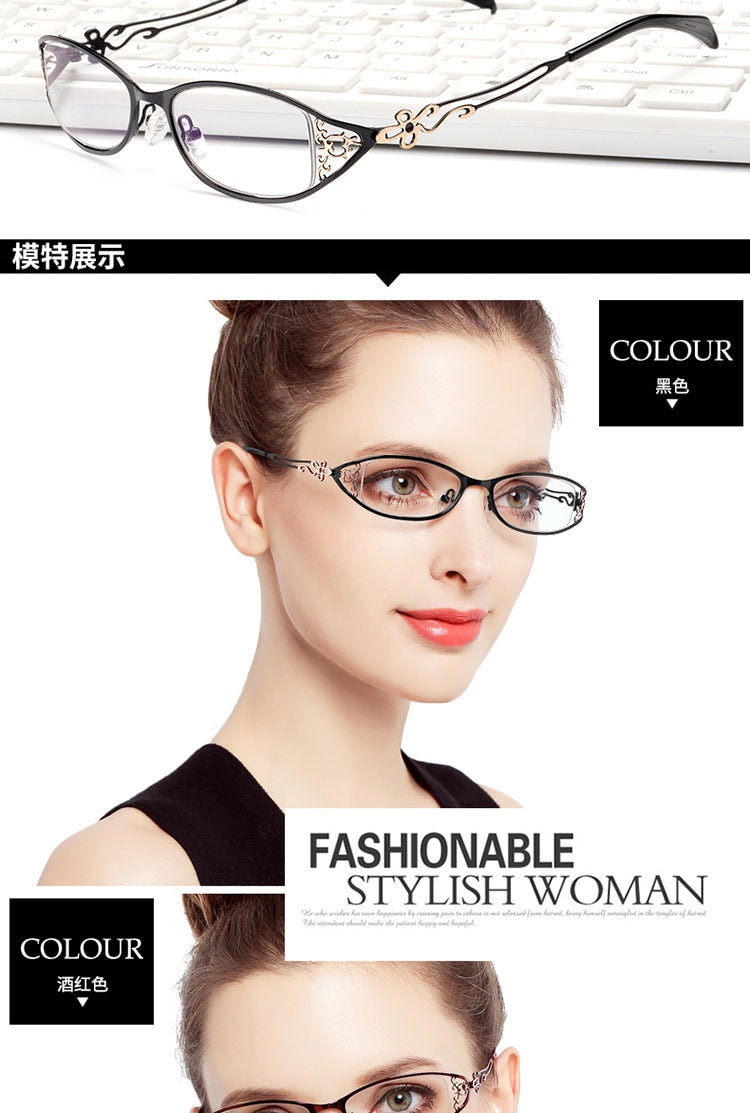 Bclear Women's Glasses Hollow Carved Metal Full Frame Alloy Ultra-Light Eyeglasses S8107 Full Rim Bclear