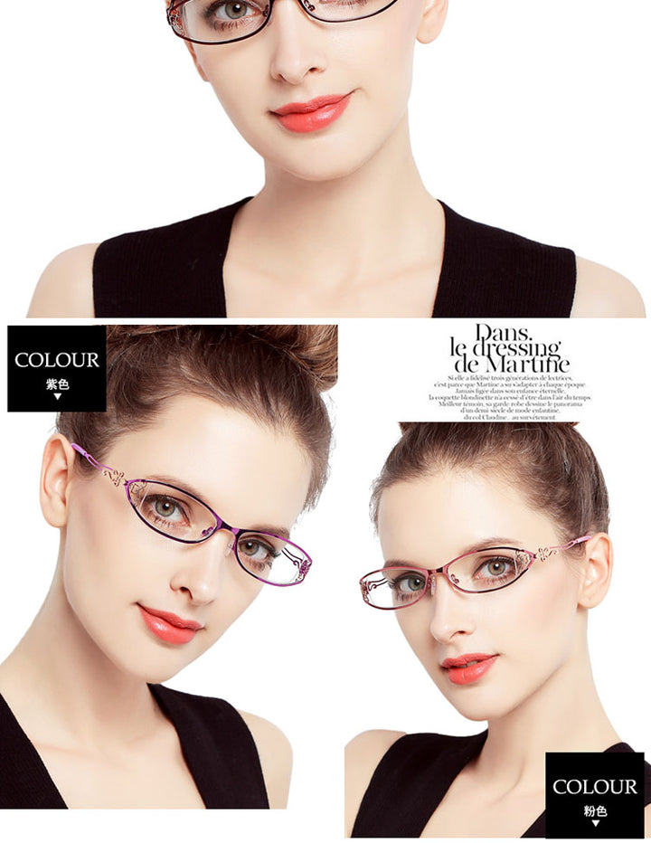 Bclear Women's Glasses Hollow Carved Metal Full Frame Alloy Ultra-Light Eyeglasses S8107 Full Rim Bclear