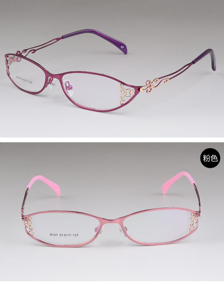 Bclear Women's Glasses Hollow Carved Metal Full Frame Alloy Ultra-Light Eyeglasses S8107 Full Rim Bclear