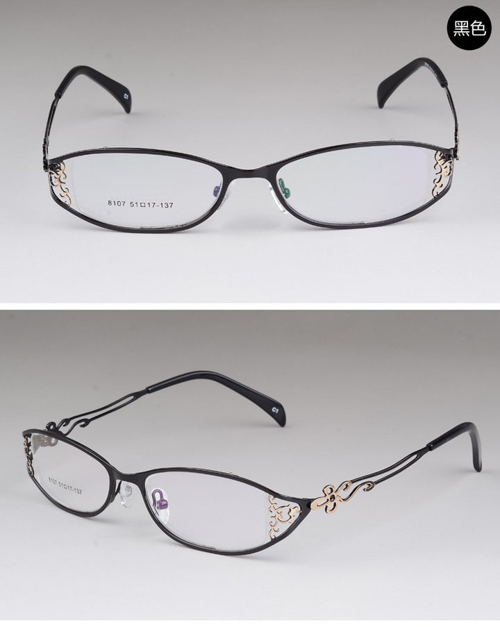 Bclear Women's Glasses Hollow Carved Metal Full Frame Alloy Ultra-Light Eyeglasses S8107 Full Rim Bclear