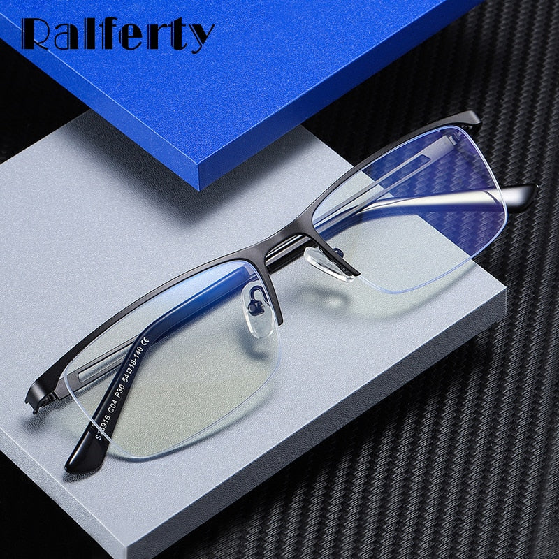 Ralferty Men's Semi Rim Rectangle Alloy Eyeglasses D5916 Semi Rim Ralferty