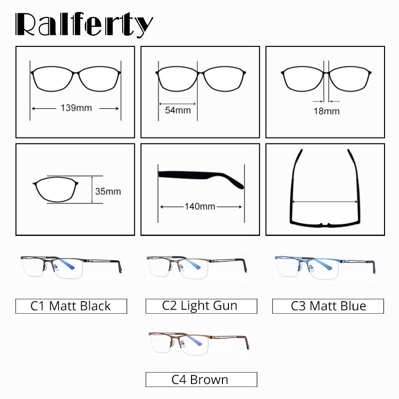 Ralferty Men's Semi Rim Rectangle Alloy Eyeglasses D5916 Semi Rim Ralferty