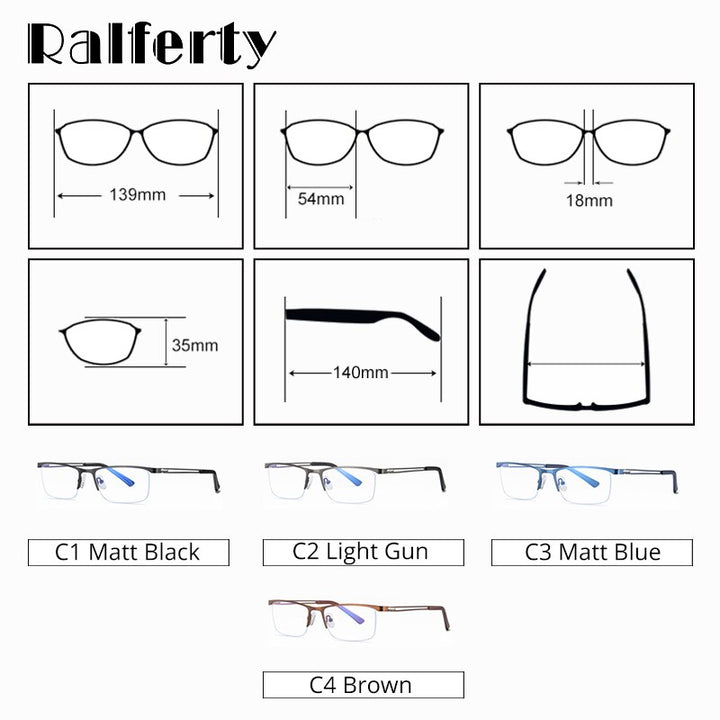 Ralferty Men's Semi Rim Rectangle Alloy Eyeglasses D5916 Semi Rim Ralferty