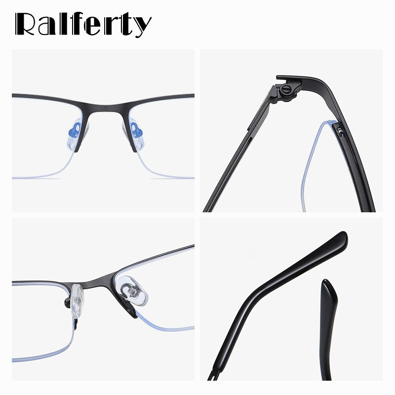 Ralferty Men's Semi Rim Rectangle Alloy Eyeglasses D5916 Semi Rim Ralferty