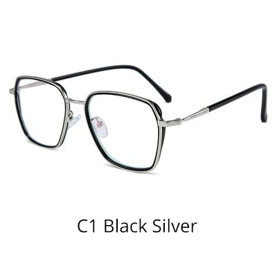 Ralferty Women's Full Rim Big Square Tr 90 Eyeglasses D16024 Full Rim Ralferty C1 Black Silver