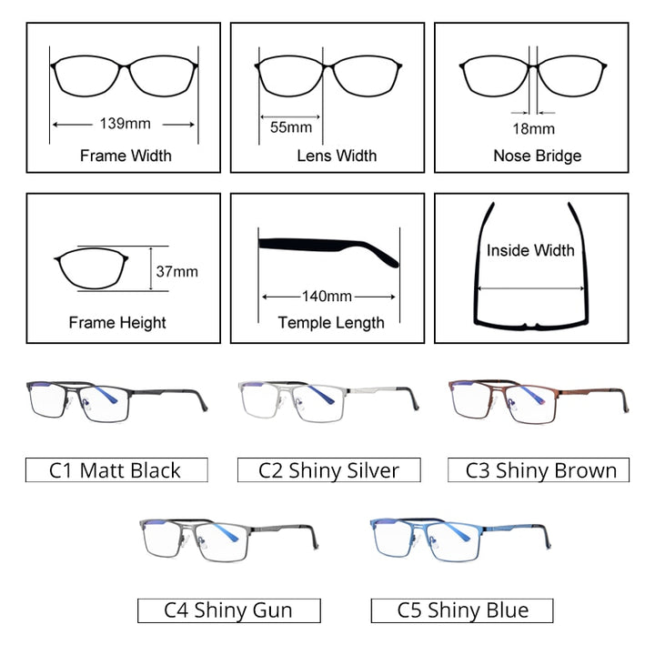 Ralferty Men's Eyeglasses Blue Light Blocking Spectacle Frames Metal Rectangle D5909 Full Rim Ralferty