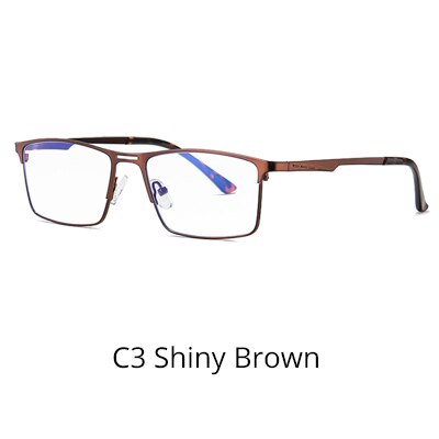 Ralferty Men's Eyeglasses Blue Light Blocking Spectacle Frames Metal Rectangle D5909 Full Rim Ralferty C3 Shiny Brown