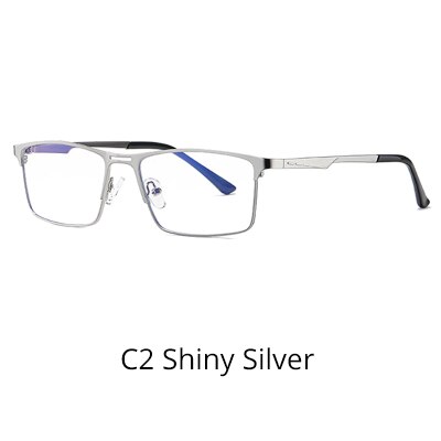 Ralferty Men's Eyeglasses Blue Light Blocking Spectacle Frames Metal Rectangle D5909 Full Rim Ralferty C2 Shiny Silver