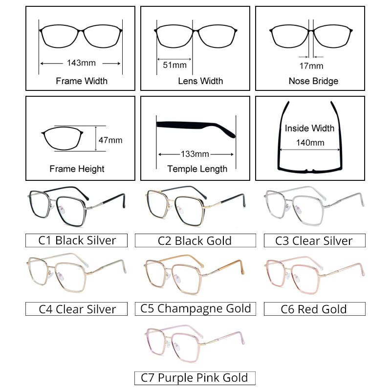 Ralferty Women's Full Rim Big Square Tr 90 Eyeglasses D16024 Full Rim Ralferty