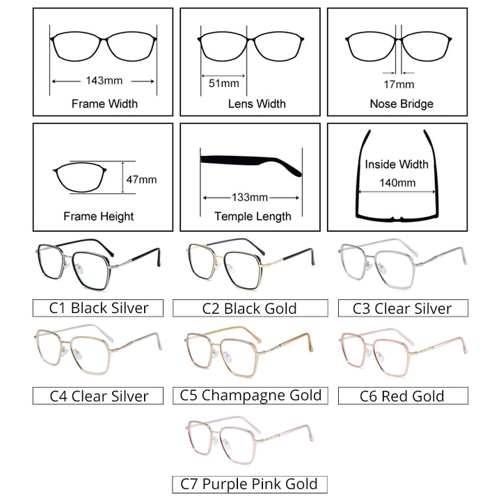 Ralferty Women's Full Rim Big Square Tr 90 Eyeglasses D16024 Full Rim Ralferty