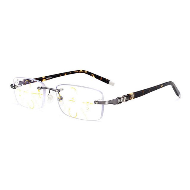 Hotochki Men's Rimless Square Titanium Alloy Progressive Reading Glasses 3255 Reading Glasses Hotochki +225 GRAY