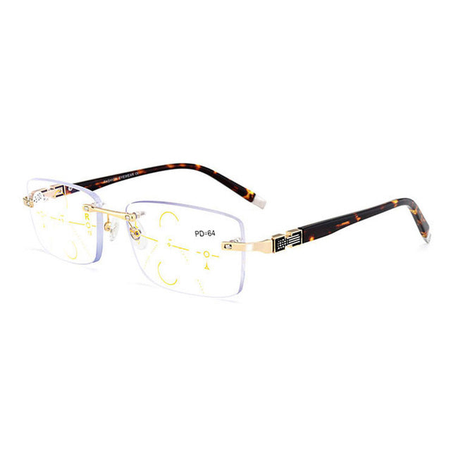 Hotochki Men's Rimless Square Titanium Alloy Progressive Reading Glasses 3255 Reading Glasses Hotochki +200 Gold