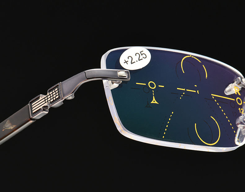 Hotochki Men's Rimless Square Titanium Alloy Progressive Reading Glasses 3255 Reading Glasses Hotochki