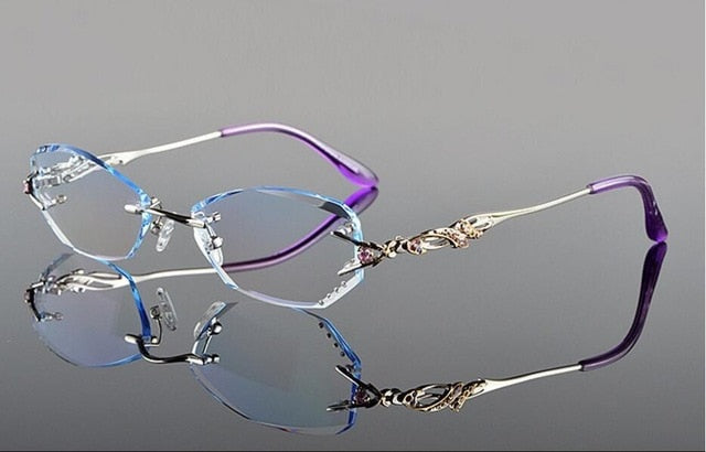 Chashma Tint Lenses Glasses Diamond Cutting Rimless Titanium 8036 B Rimless Chashma silver with blue