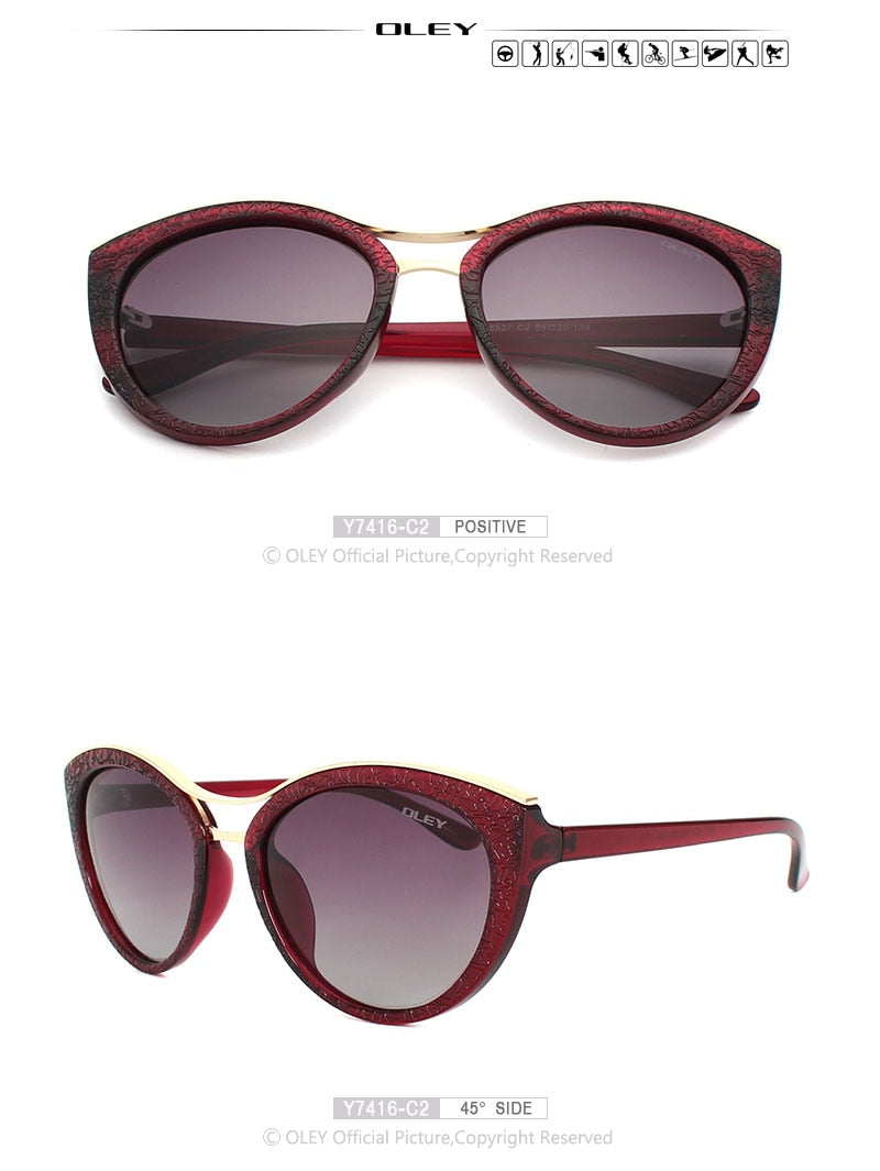 Oley Cat Eye Sunglasses Women Brand Designer Polarized Y7416 Sunglasses Oley