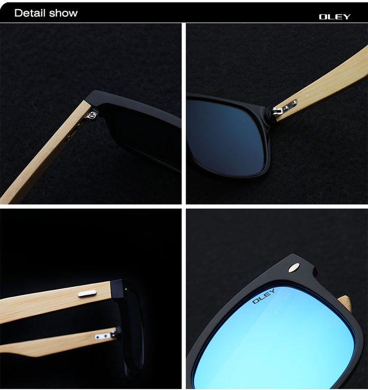Oley Brand Men's Square Bamboo Polarized Sunglasses Original Wood Y6625 Sunglasses Oley